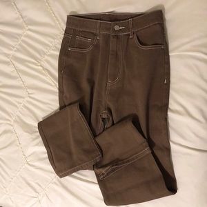 Brown contrast stitching straight leg jeans